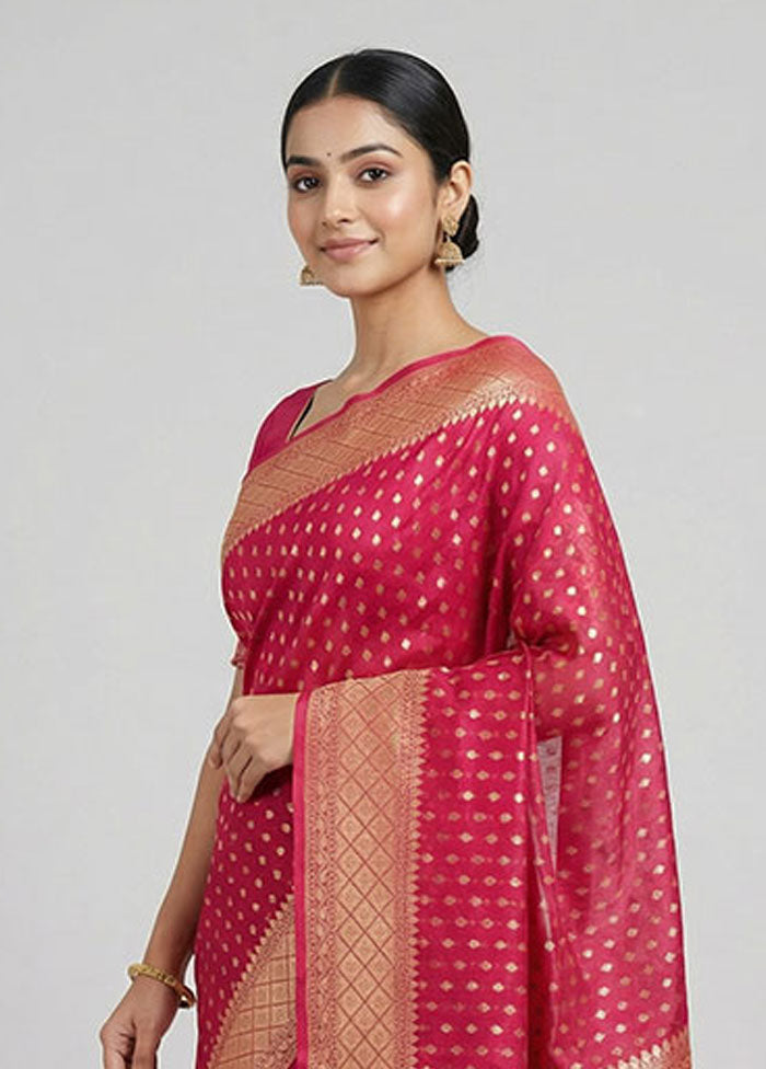 Pink Kora Silk Saree With Blouse Piece