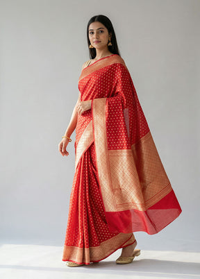 Red Kora Silk Saree With Blouse Piece