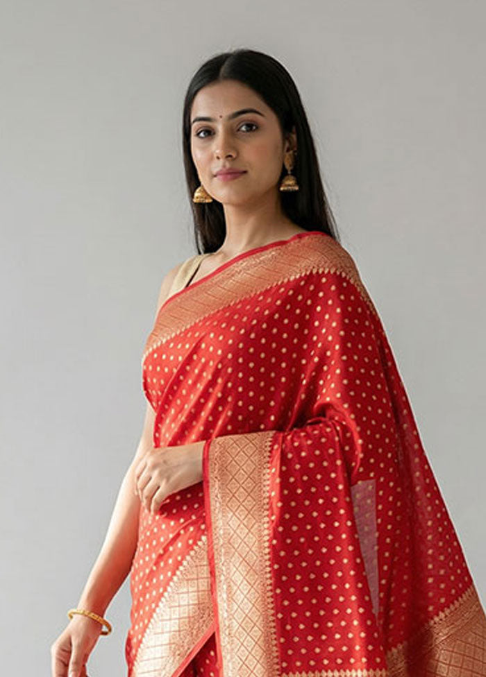 Red Kora Silk Saree With Blouse Piece