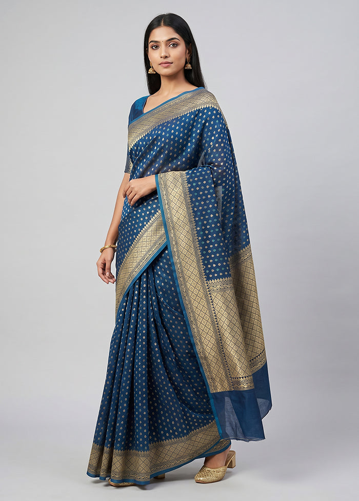 Blue Kora Silk Saree With Blouse Piece