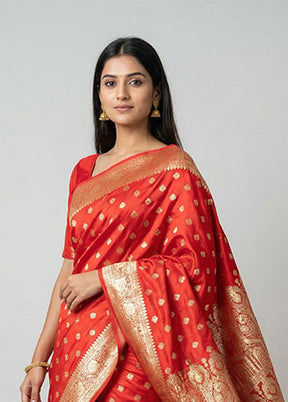 Red Banarasi Silk Saree With Blouse Piece
