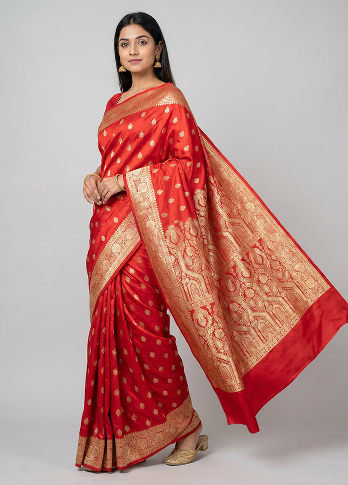 Red Banarasi Silk Saree With Blouse Piece