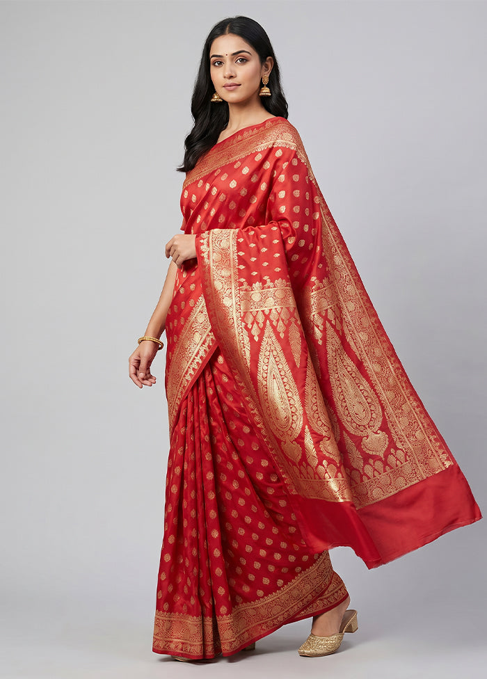 Red Banarasi Silk Saree With Blouse Piece