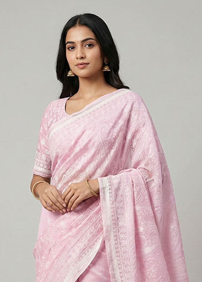Purple Organza Saree With Blouse Piece