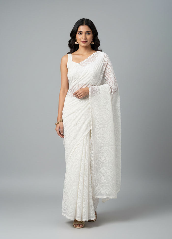 White Organza Saree With Blouse Piece