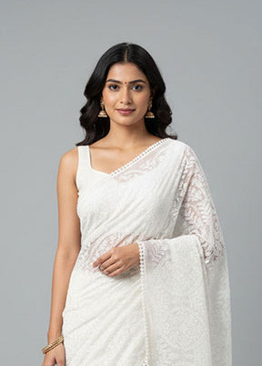 White Organza Saree With Blouse Piece