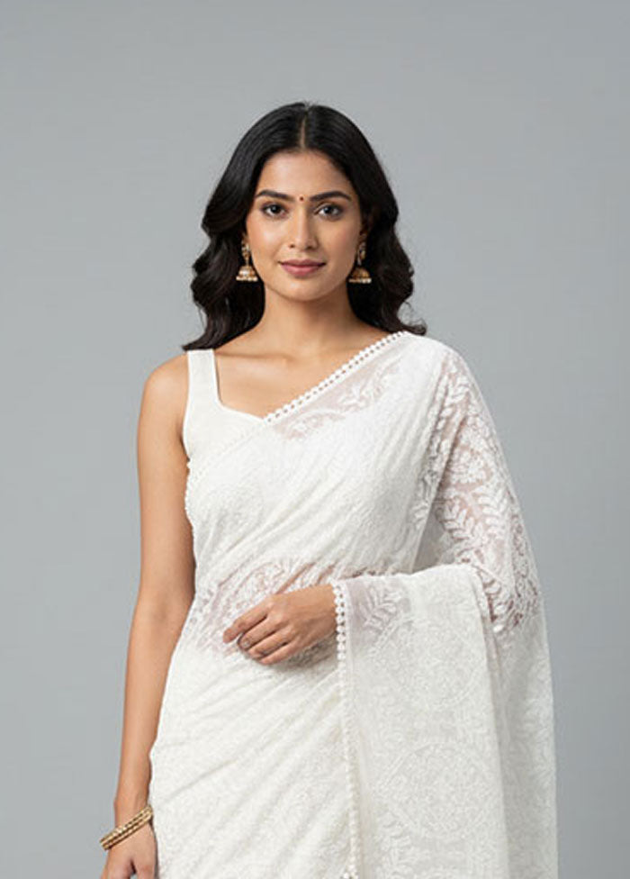 White Organza Saree With Blouse Piece