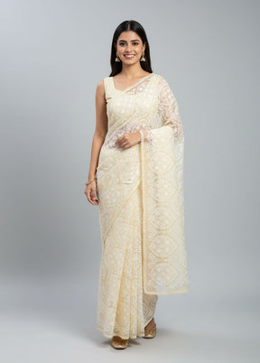 Cream Organza Saree With Blouse Piece