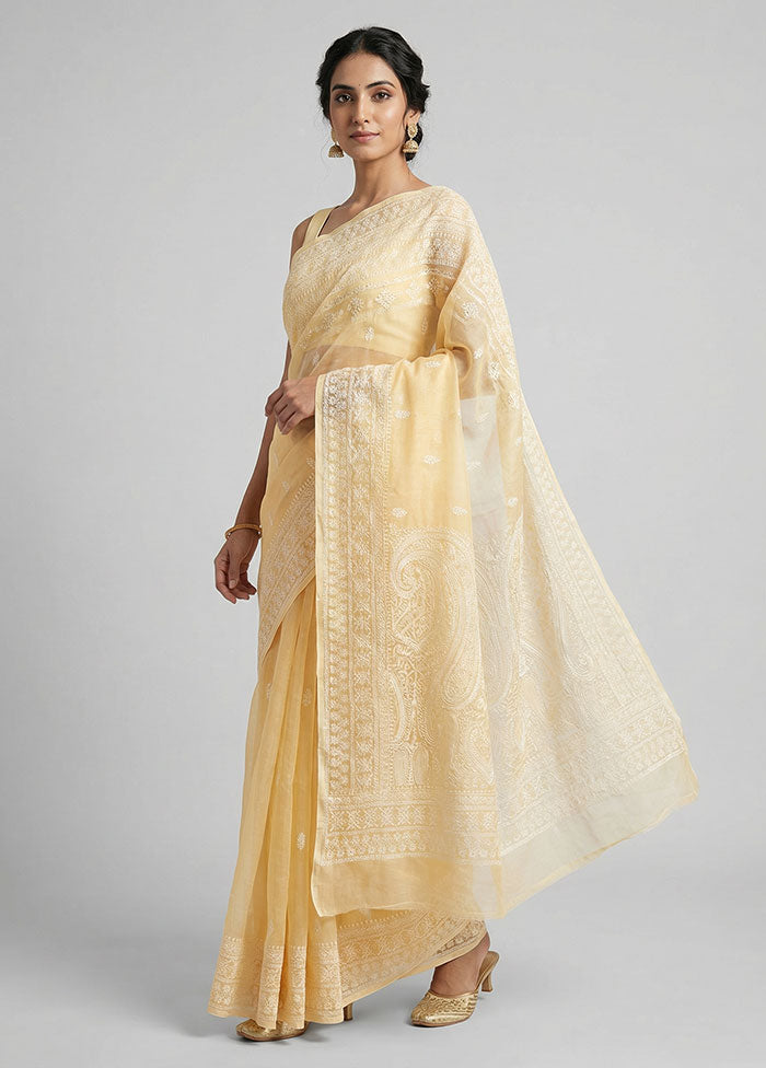 Yellow Organza Saree With Blouse Piece