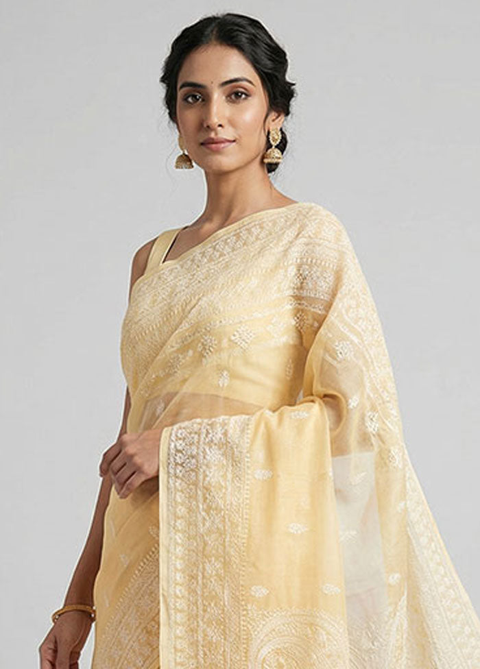 Yellow Organza Saree With Blouse Piece