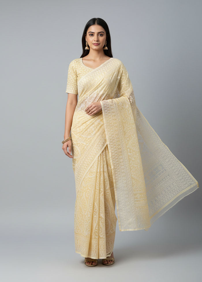 Yellow Organza Saree With Blouse Piece