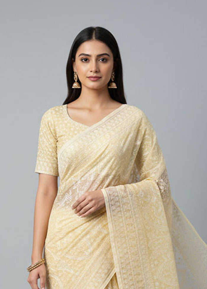 Yellow Organza Saree With Blouse Piece
