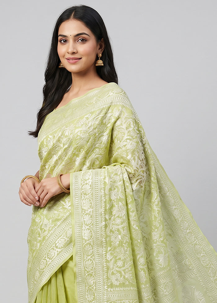Green Organza Saree With Blouse Piece