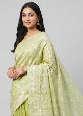 Green Organza Saree With Blouse Piece