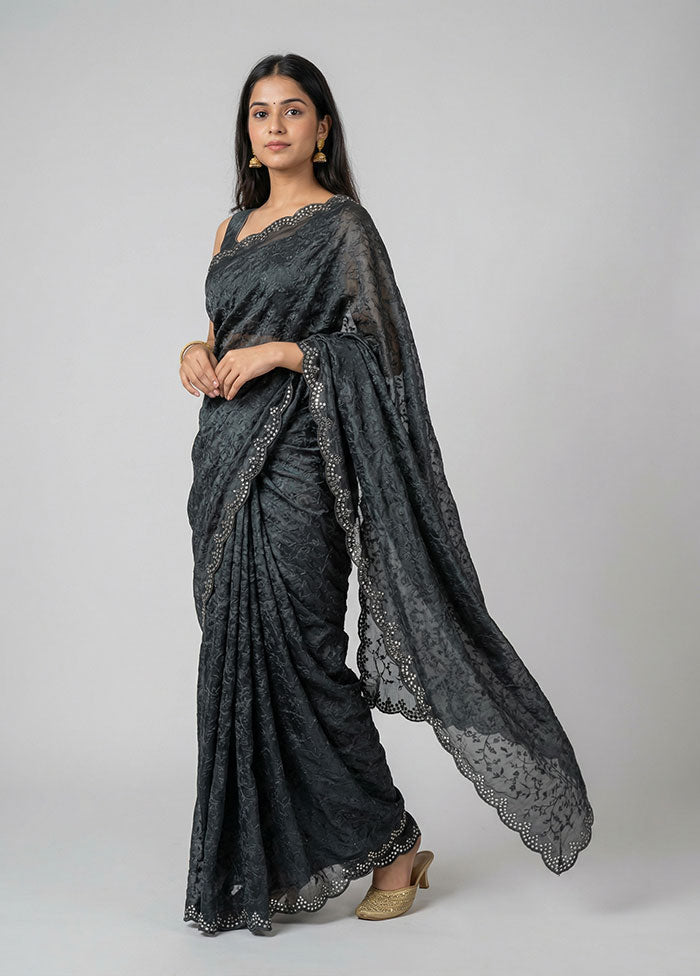 Black Organza Saree With Blouse Piece