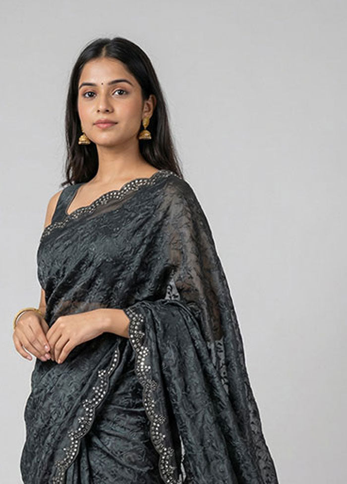 Black Organza Saree With Blouse Piece