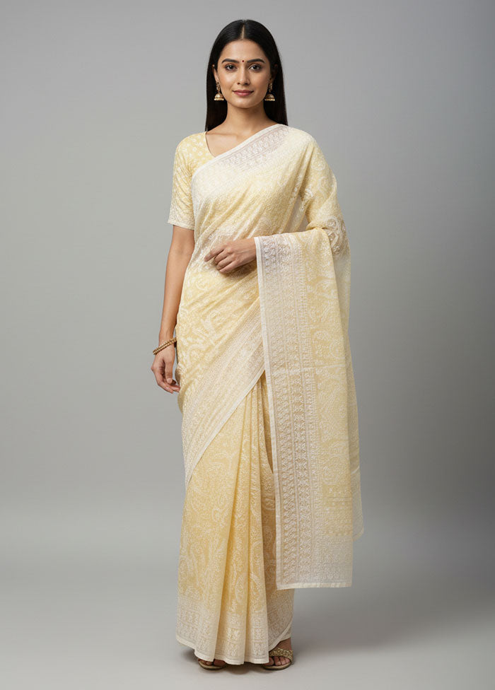 Yellow Organza Saree With Blouse Piece
