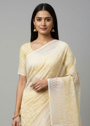 Yellow Organza Saree With Blouse Piece
