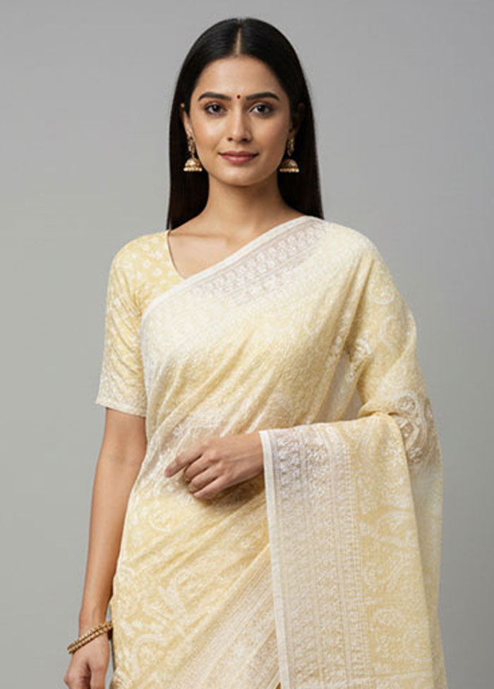Yellow Organza Saree With Blouse Piece