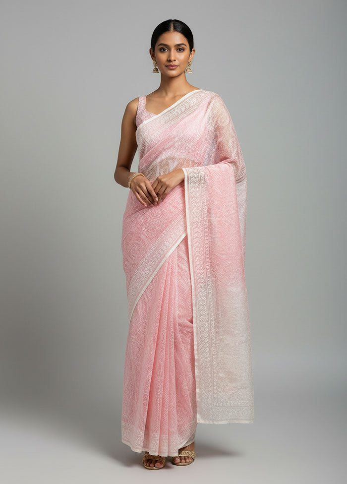 Pink Organza Saree With Blouse Piece