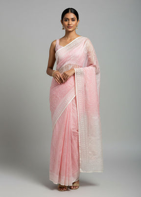 Pink Organza Saree With Blouse Piece