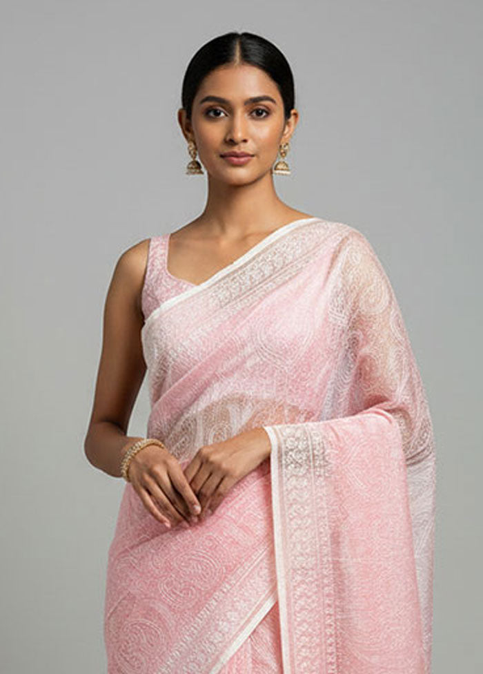 Pink Organza Saree With Blouse Piece