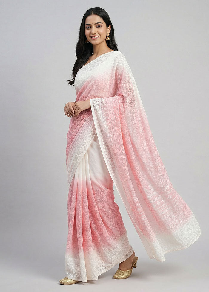 Pink Organza Saree With Blouse Piece