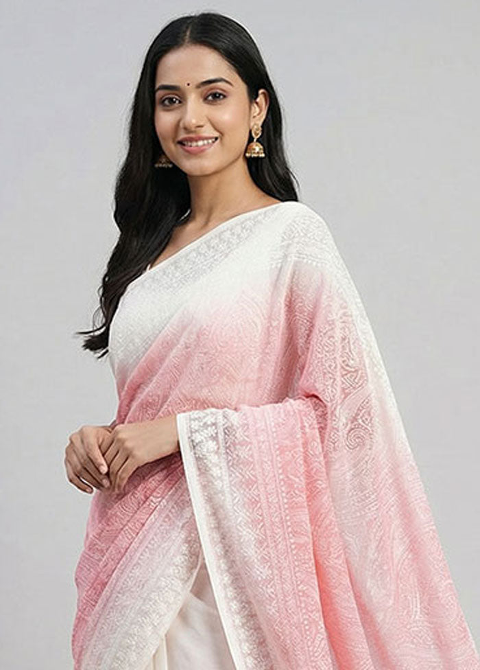Pink Organza Saree With Blouse Piece