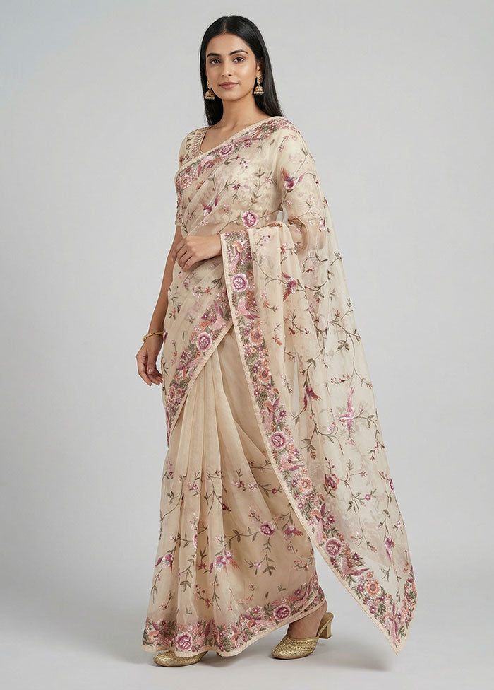 White Organza Saree With Blouse Piece