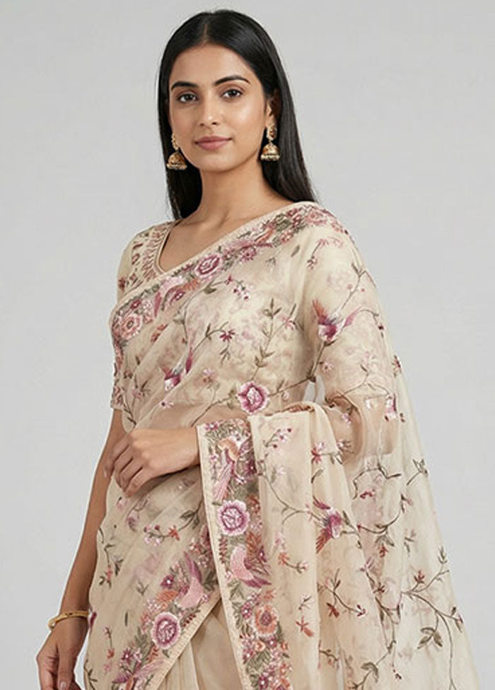 White Organza Saree With Blouse Piece