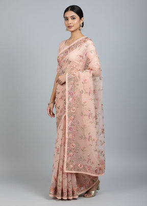 Pink Organza Saree With Blouse Piece