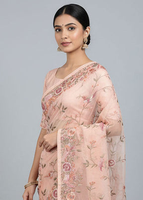 Pink Organza Saree With Blouse Piece