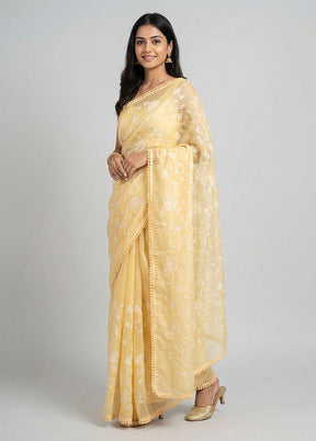 Yellow Organza Saree With Blouse Piece
