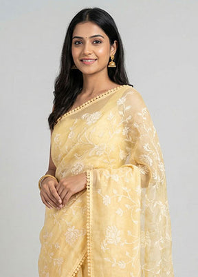 Yellow Organza Saree With Blouse Piece
