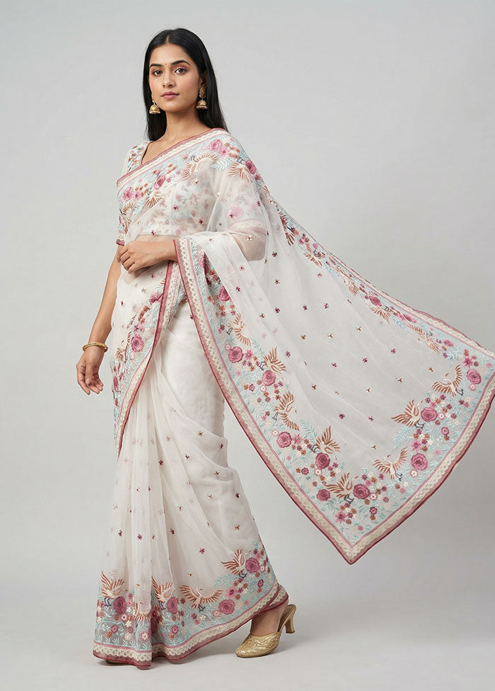 White Organza Saree With Blouse Piece