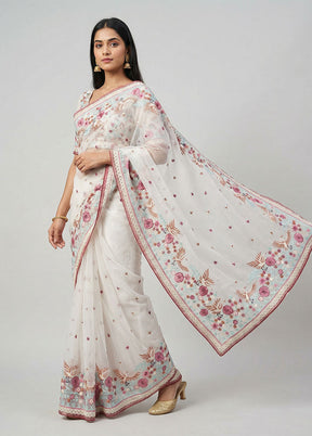 White Organza Saree With Blouse Piece