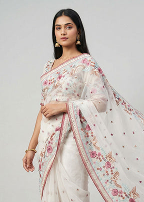White Organza Saree With Blouse Piece