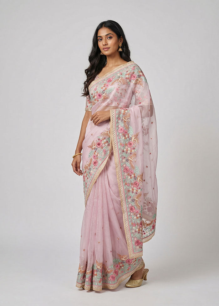 Purple Organza Saree With Blouse Piece