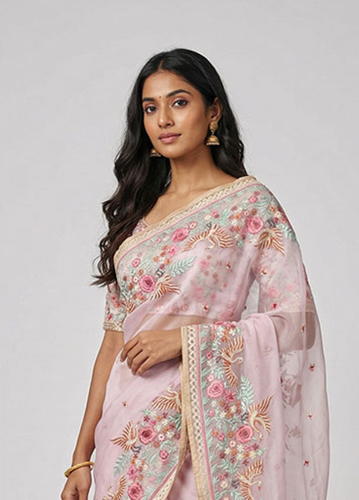 Purple Organza Saree With Blouse Piece