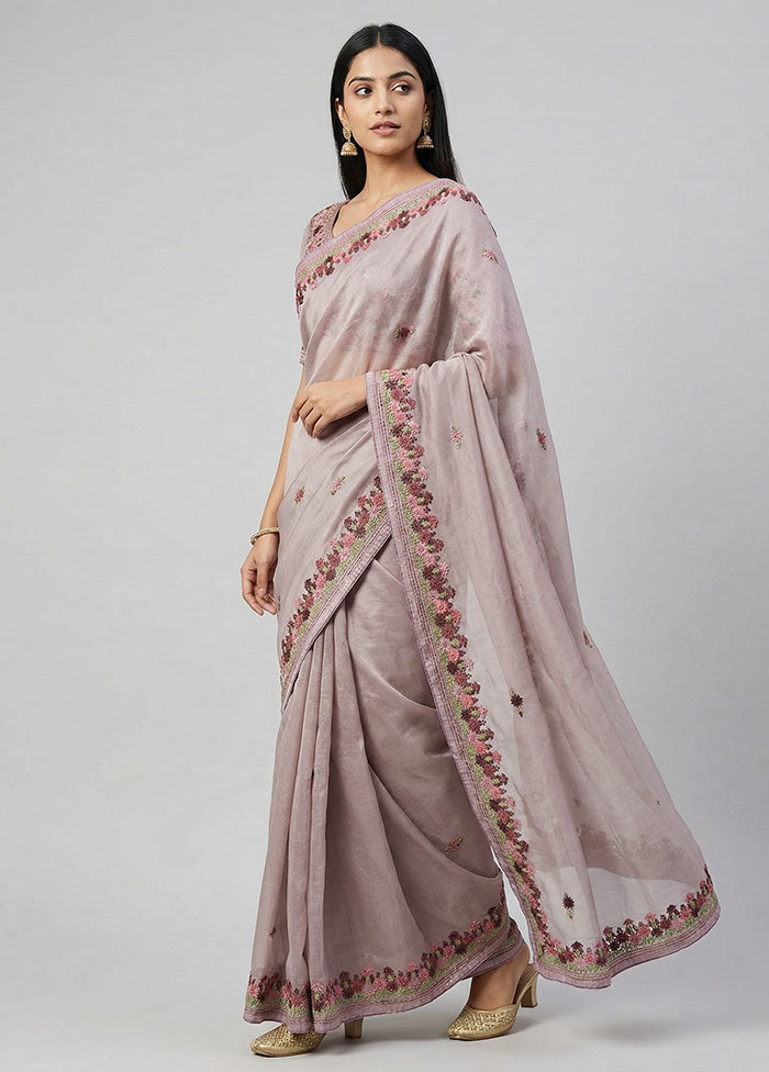 Purple Organza Saree With Blouse Piece