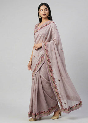 Purple Organza Saree With Blouse Piece