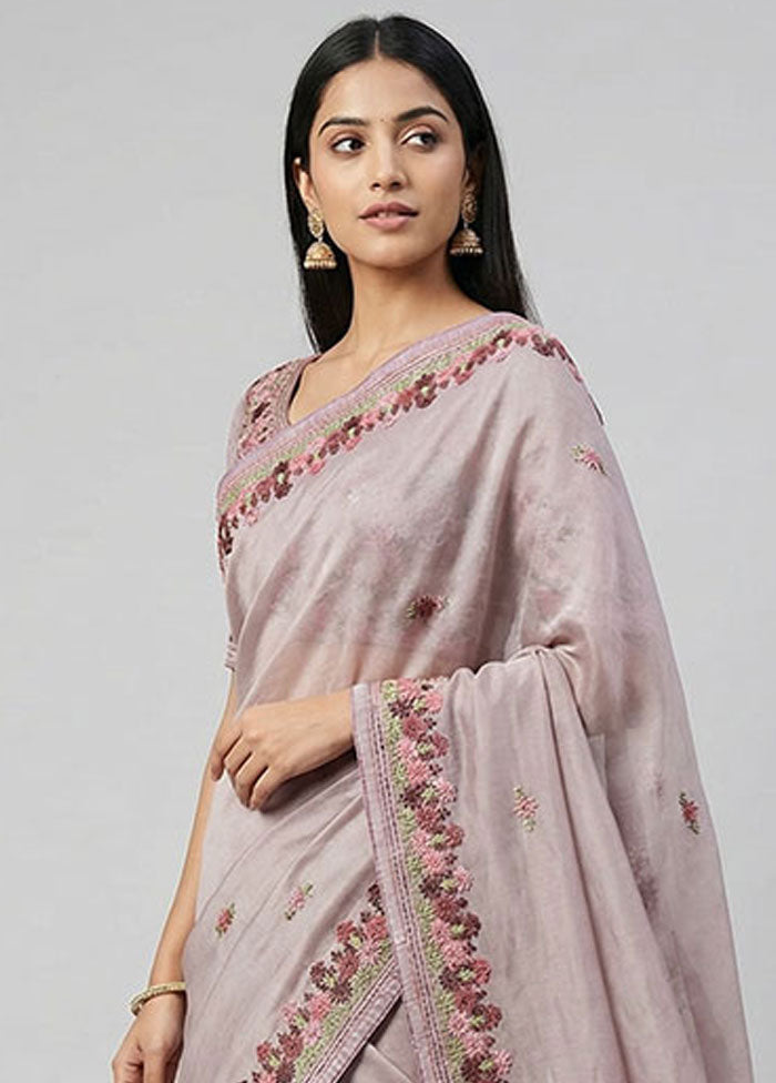 Purple Organza Saree With Blouse Piece