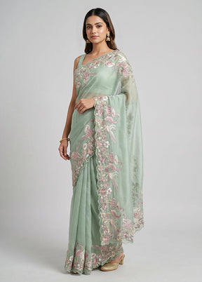 Green Tissue Silk Saree With Blouse Piece