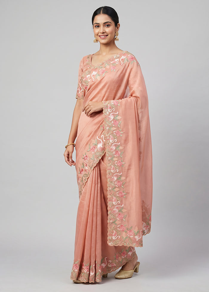 Pink Organza Saree With Blouse Piece
