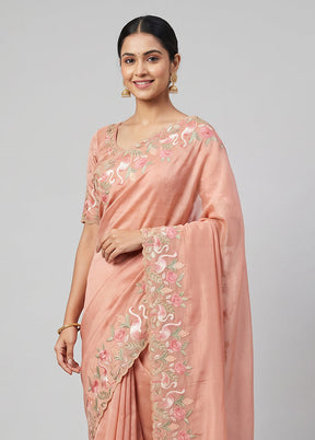 Pink Organza Saree With Blouse Piece