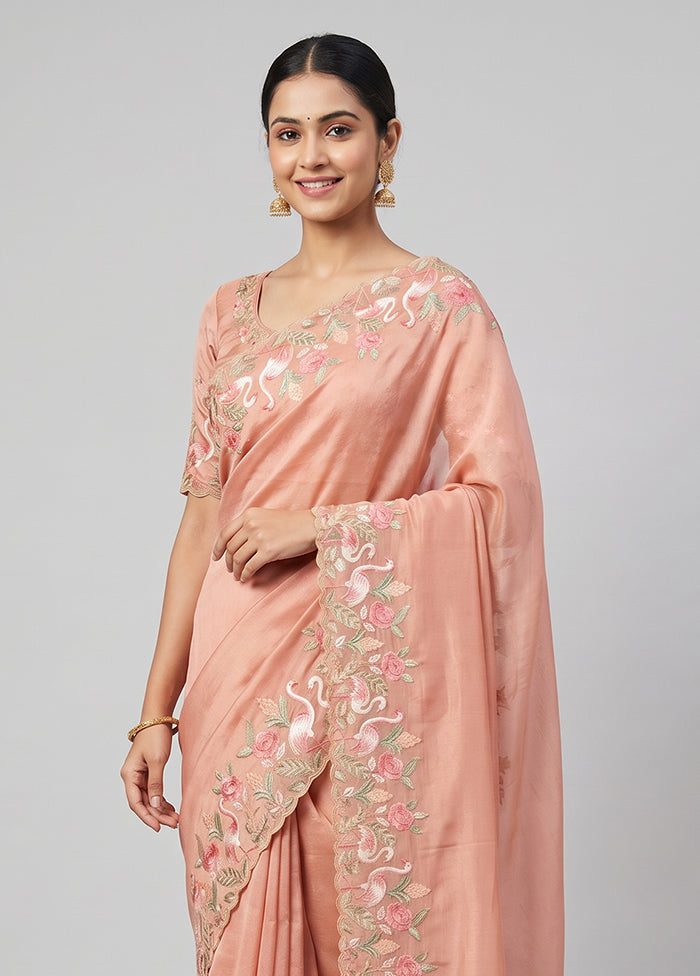 Pink Organza Saree With Blouse Piece