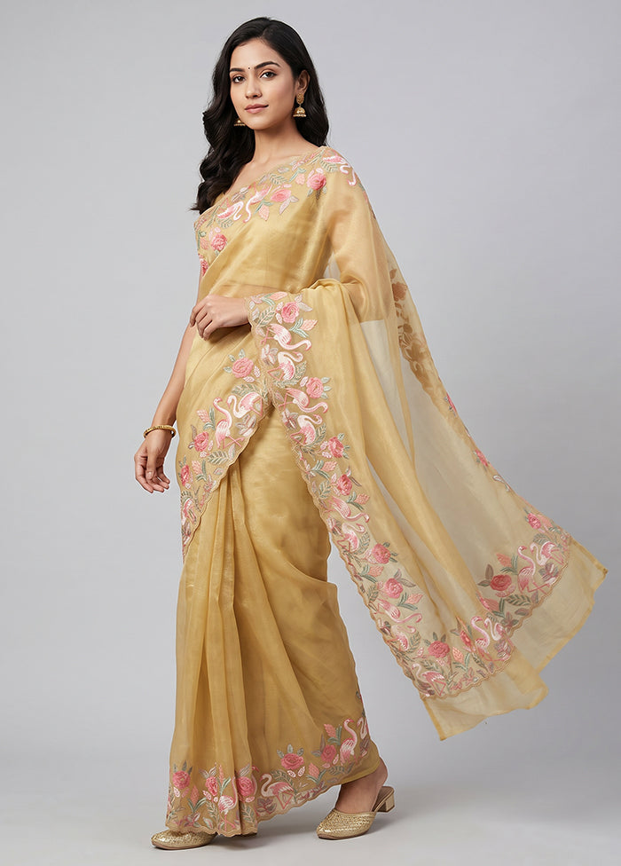 Yellow Organza Saree With Blouse Piece