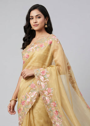 Yellow Organza Saree With Blouse Piece