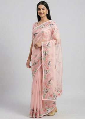 Pink Organza Saree With Blouse Piece