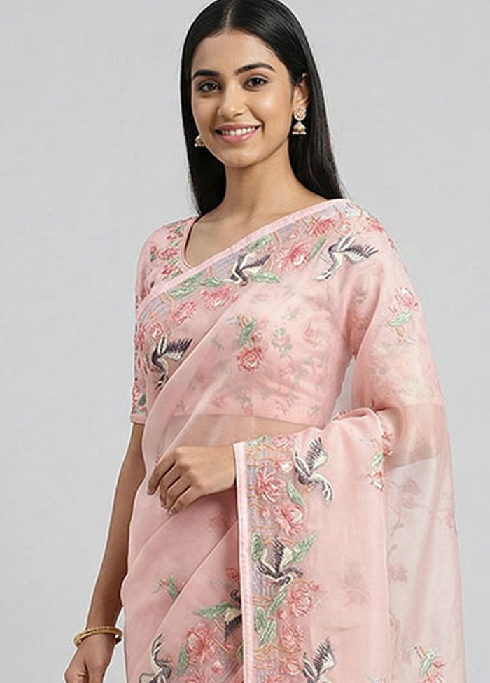 Pink Organza Saree With Blouse Piece